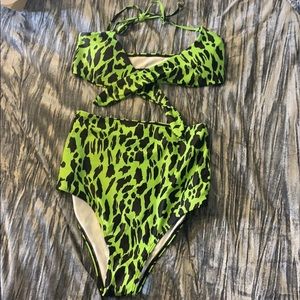 Black & green leopard print swim